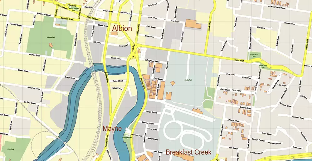 Brisbane Australia PDF Vector Map: Accurate High Detailed City Plan editable Adobe PDF Street Map in layers
