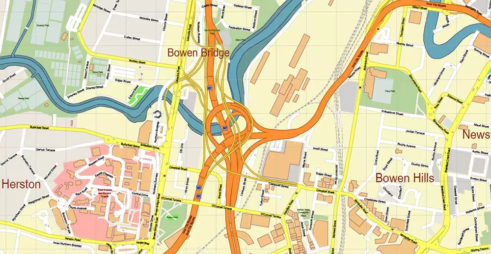 Brisbane Australia PDF Vector Map: Accurate High Detailed City Plan editable Adobe PDF Street Map in layers