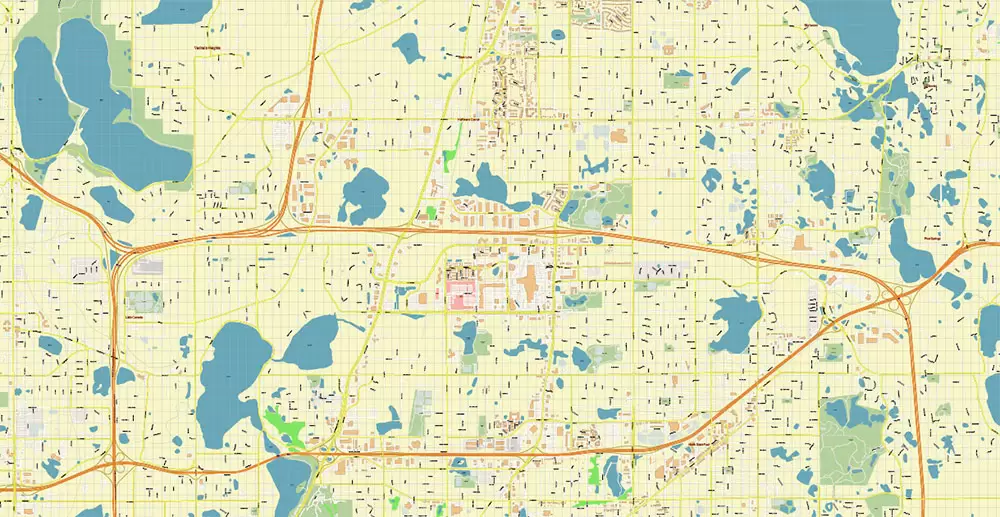 Minneapolis + Saint Paul Minnesota US PDF Vector Map: Accurate High Detailed City Plan editable Adobe PDF Street Map in layers