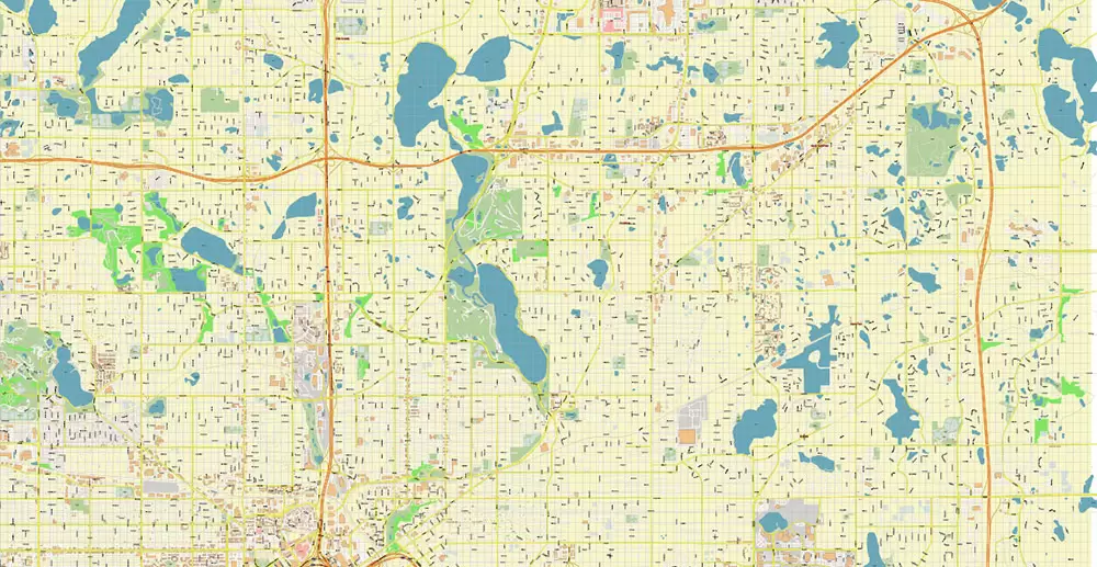 Minneapolis + Saint Paul Minnesota US PDF Vector Map: Accurate High Detailed City Plan editable Adobe PDF Street Map in layers