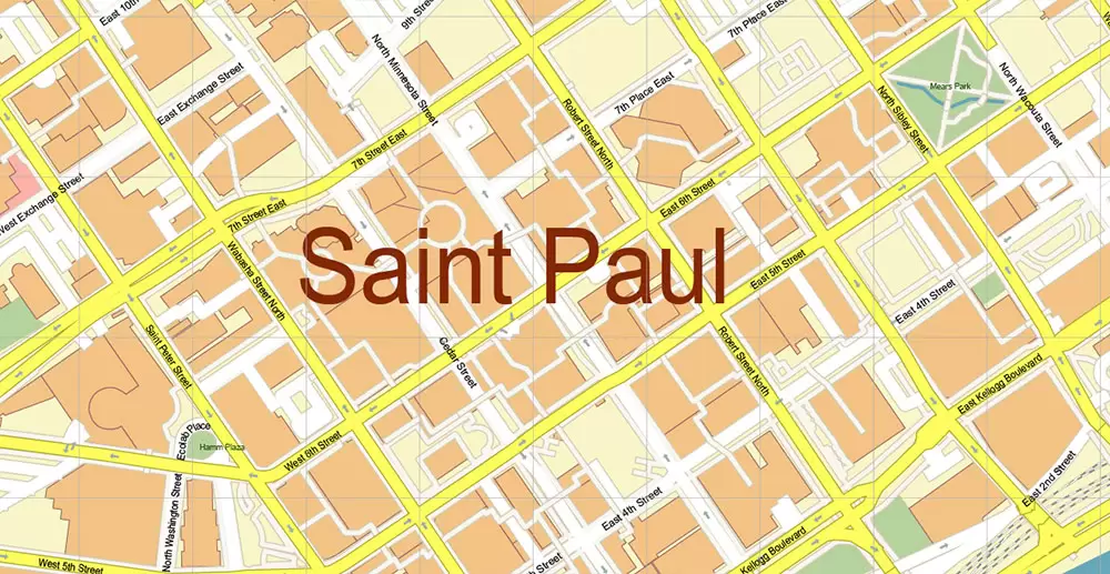 Minneapolis + Saint Paul Minnesota US PDF Vector Map: Accurate High Detailed City Plan editable Adobe PDF Street Map in layers