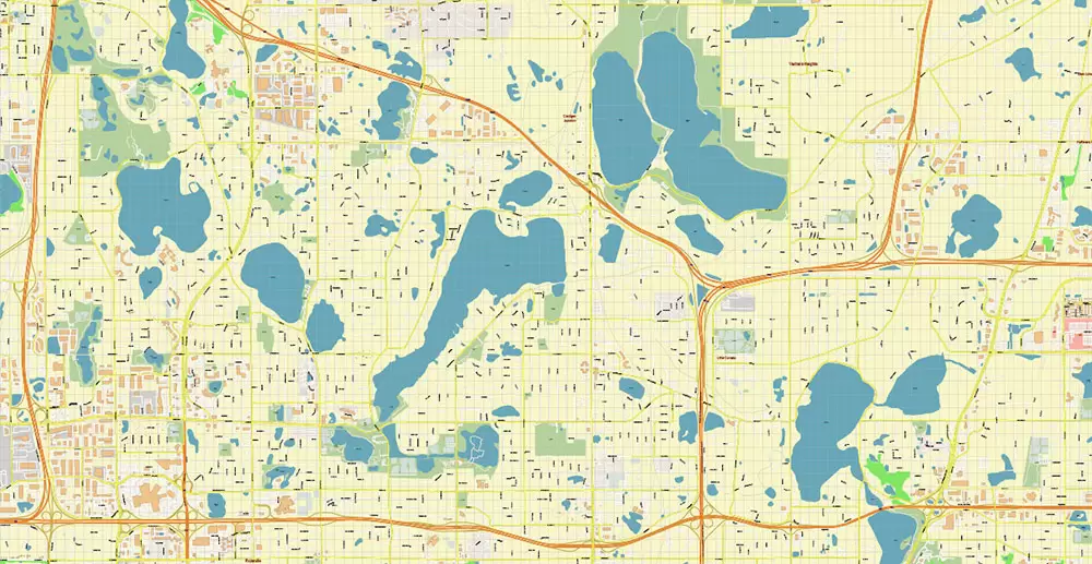 Minneapolis + Saint Paul Minnesota US PDF Vector Map: Accurate High Detailed City Plan editable Adobe PDF Street Map in layers