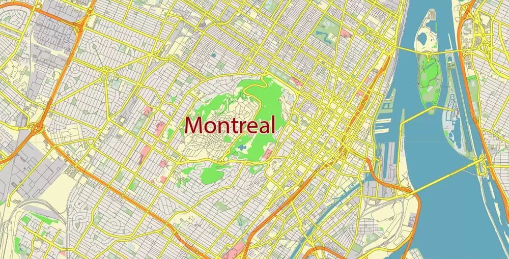 Montreal Quebec Canada Vector Map Free Editable Layered Adobe Illustrator + PDF + SVG