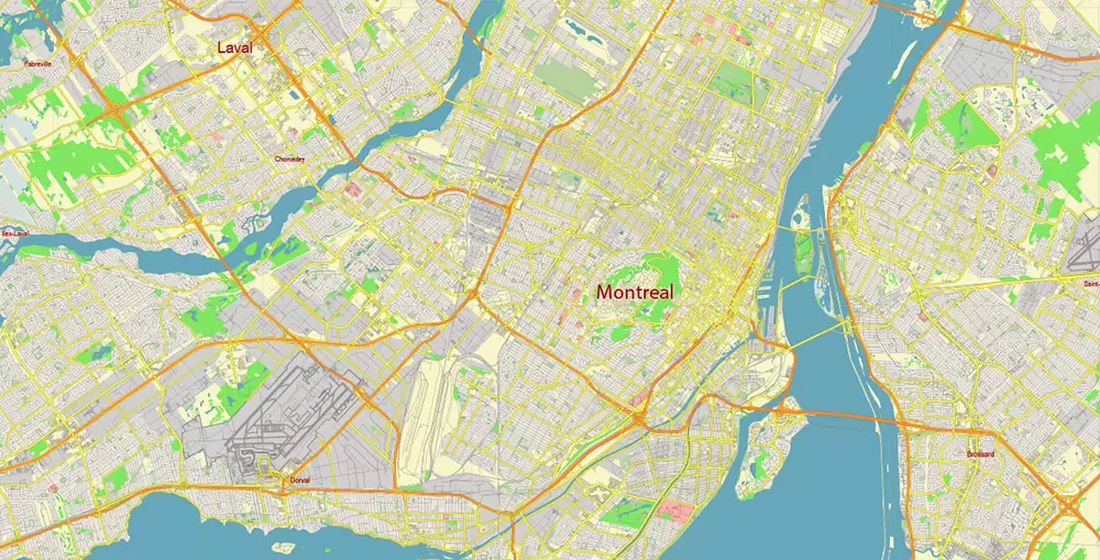 Montreal Quebec Canada Vector Map Free Editable Layered Adobe Illustrator + PDF + SVG