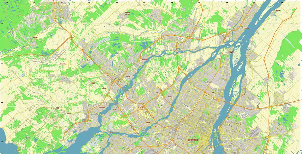 Montreal Quebec Canada Vector Map Free Editable Layered Adobe Illustrator + PDF + SVG