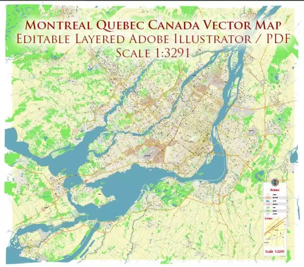 Montreal Quebec Canada Map Vector Accurate High Detailed City Plan editable Adobe Illustrator Street Map in layers