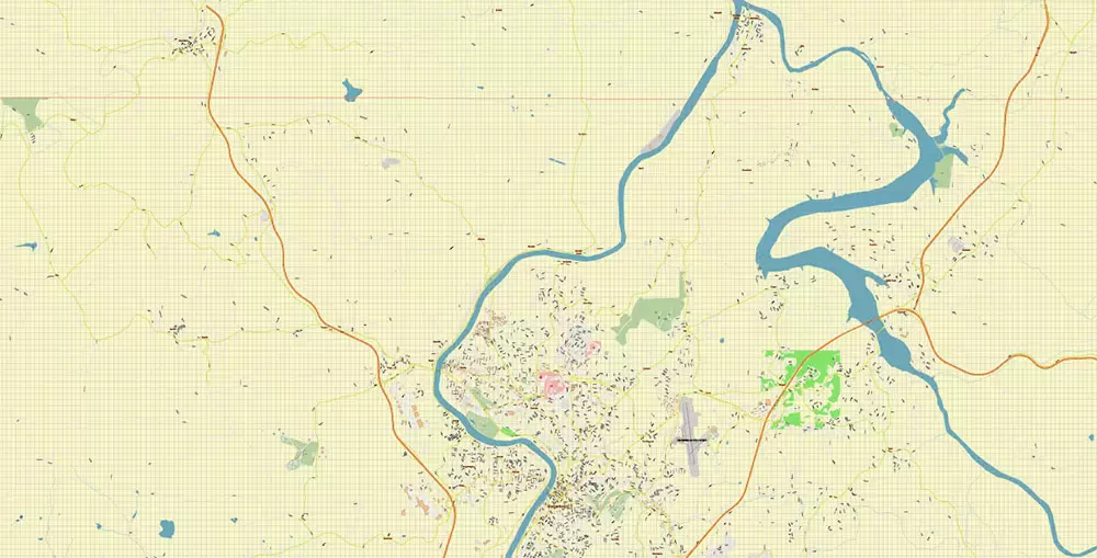 Morgantown West Virginia US PDF Vector Map: Accurate High Detailed City Plan editable Adobe PDF Street Map in layers