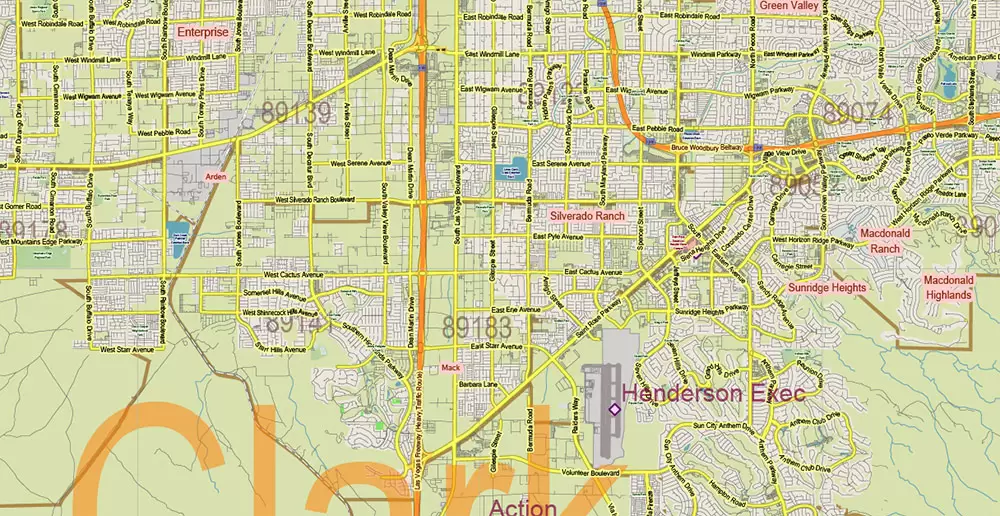 Nevada Full State US Vector Map: Full Extra High Detailed (all roads, zipcodes, airports) + Admin Areas editable Adobe Illustrator in layers