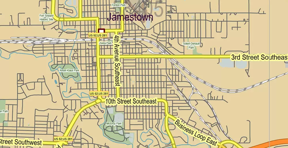 North Dakota US PDF Vector Map: Exact State Plan High Detailed Road Map + Counties + Zipcodes + Airports editable Adobe PDF in layers