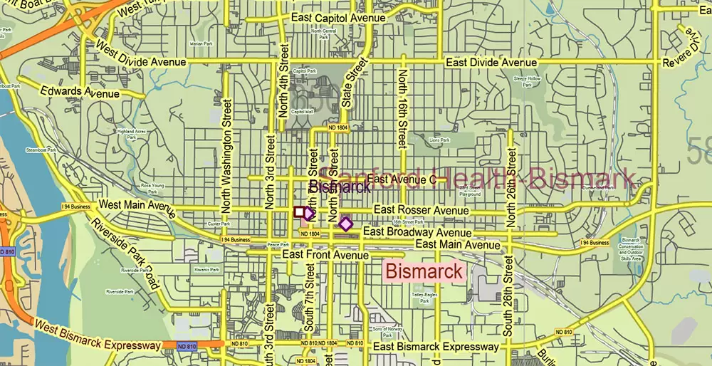 North Dakota US PDF Vector Map: Exact State Plan High Detailed Road Map + Counties + Zipcodes + Airports editable Adobe PDF in layers