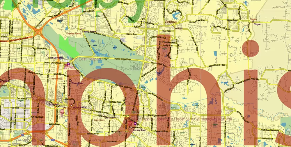 Tennessee US Map Vector Exact State Plan High Detailed Road Map + admin + Zipcodes editable Adobe Illustrator in layers