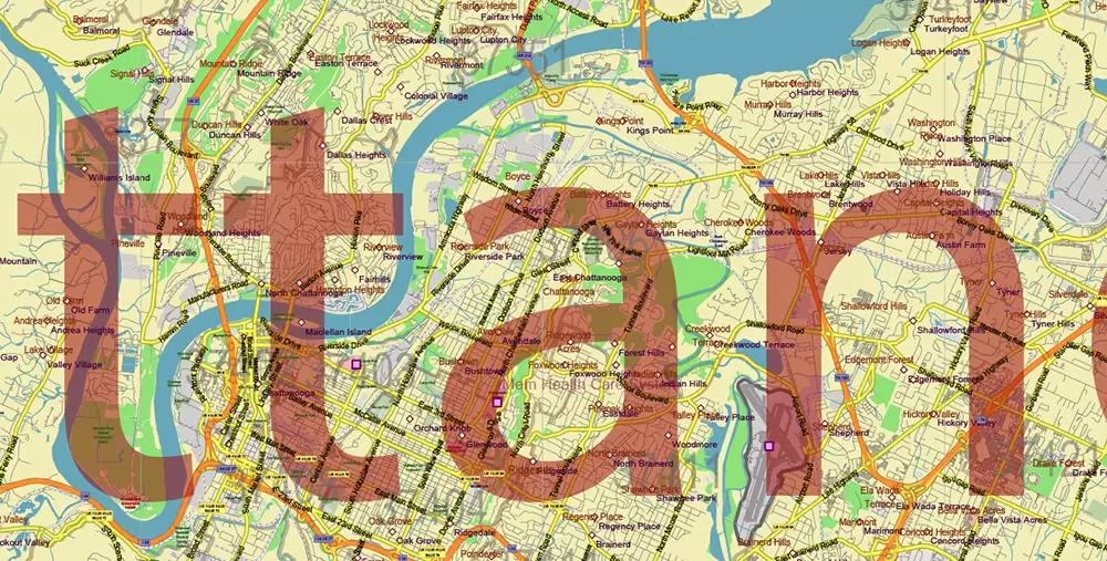 Tennessee US Map Vector Exact State Plan High Detailed Road Map + admin + Zipcodes editable Adobe Illustrator in layers
