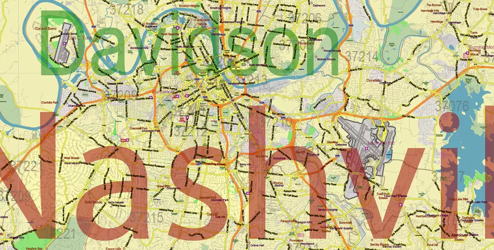 Tennessee US Map Vector Exact State Plan High Detailed Road Map + admin + Zipcodes editable Adobe Illustrator in layers