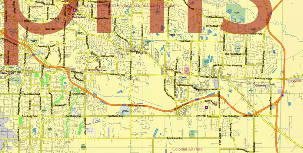 Tennessee US Map Vector Exact State Plan High Detailed Road Map + admin + Zipcodes editable Adobe Illustrator in layers
