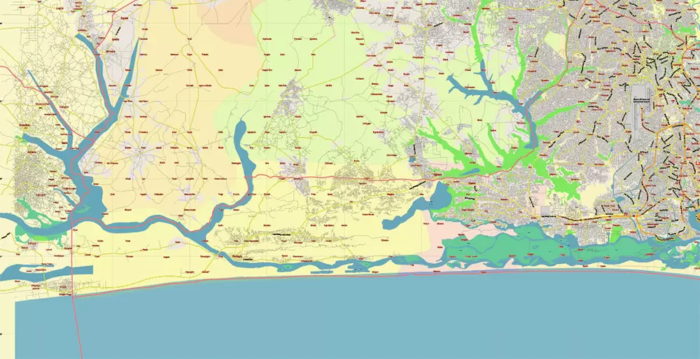 Lagos State, Nigeria PDF Vector Map: Full Extra High Detailed + Admin Areas editable Adobe PDF in layers