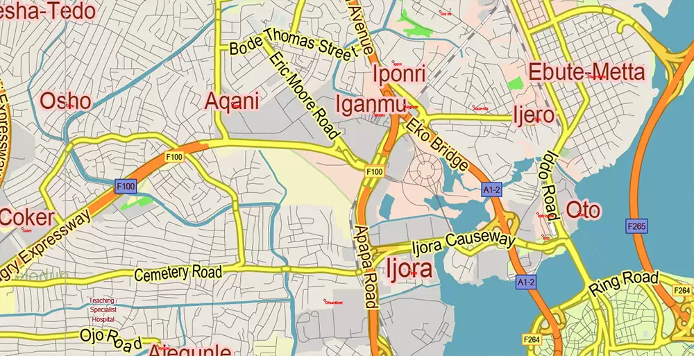 Lagos State, Nigeria PDF Vector Map: Full Extra High Detailed + Admin Areas editable Adobe PDF in layers