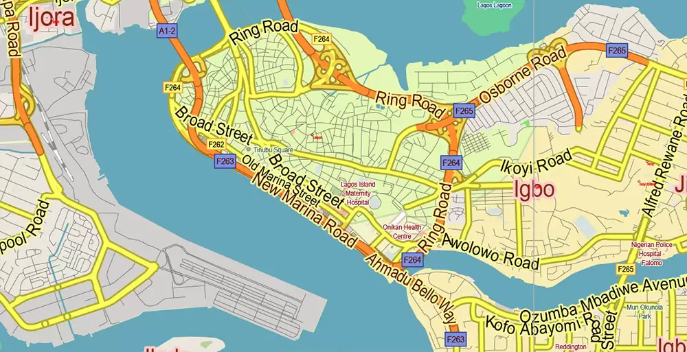 Lagos State, Nigeria PDF Vector Map: Full Extra High Detailed + Admin Areas editable Adobe PDF in layers