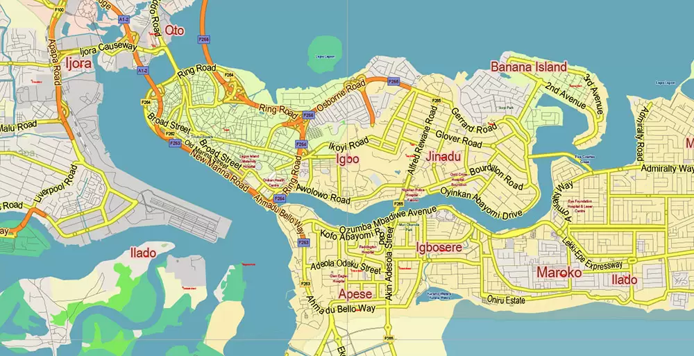 Lagos State, Nigeria PDF Vector Map: Full Extra High Detailed + Admin Areas editable Adobe PDF in layers