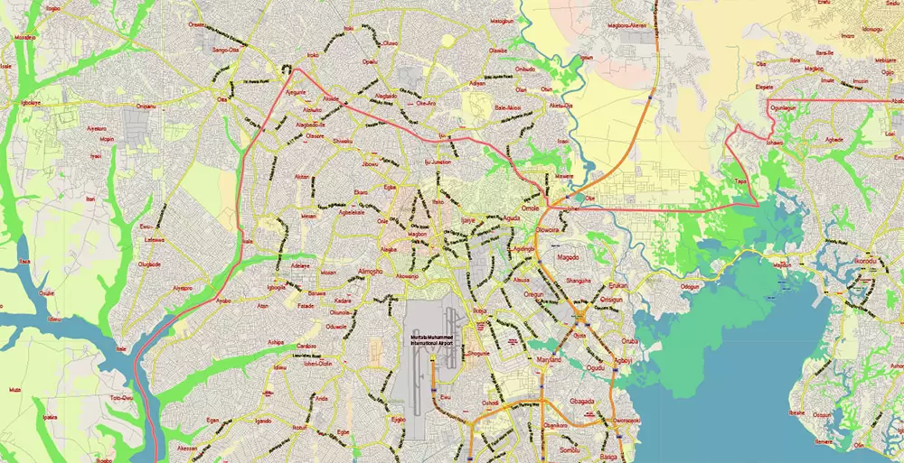 Lagos State, Nigeria PDF Vector Map: Full Extra High Detailed + Admin Areas editable Adobe PDF in layers