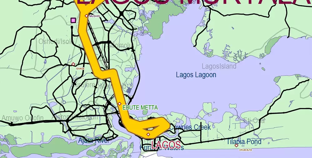 Nigeria Full Country Map Vector Exact State Plan: Road Map + Counties + Airports + Railroads, editable Adobe Illustrator in layers