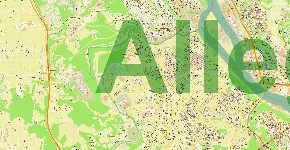 Pittsburgh Pennsylvania Metro Area Map Vector Exact State Plan High Detailed Road Map + Counties + Zipcodes editable Adobe Illustrator in layers