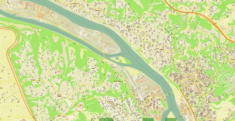 Pittsburgh Pennsylvania Metro Area Map Vector Exact State Plan High Detailed Road Map + Counties + Zipcodes editable Adobe Illustrator in layers