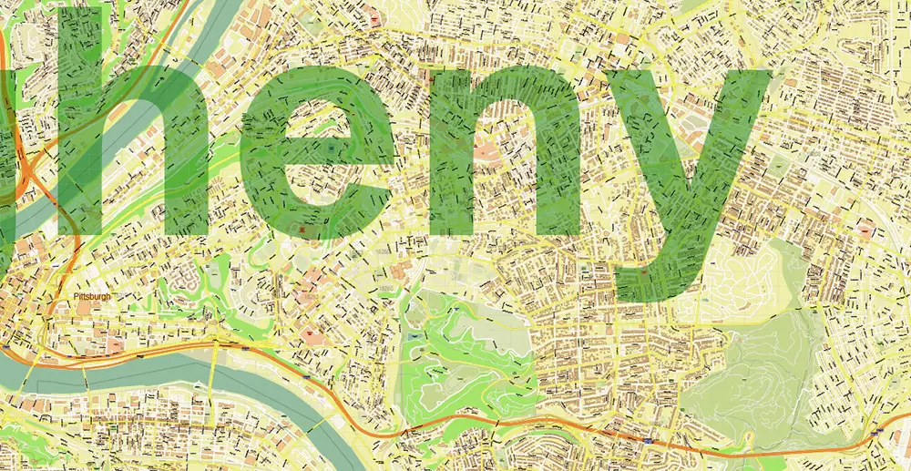 Pittsburgh Pennsylvania Metro Area Map Vector Exact State Plan High Detailed Road Map + Counties + Zipcodes editable Adobe Illustrator in layers
