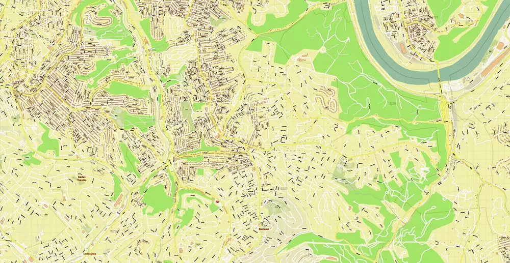 Pittsburgh Pennsylvania Metro Area Map Vector Exact State Plan High Detailed Road Map + Counties + Zipcodes editable Adobe Illustrator in layers