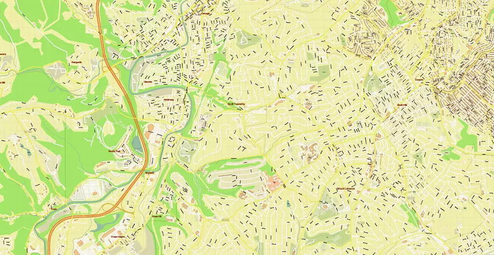 Pittsburgh Pennsylvania Metro Area Map Vector Exact State Plan High Detailed Road Map + Counties + Zipcodes editable Adobe Illustrator in layers