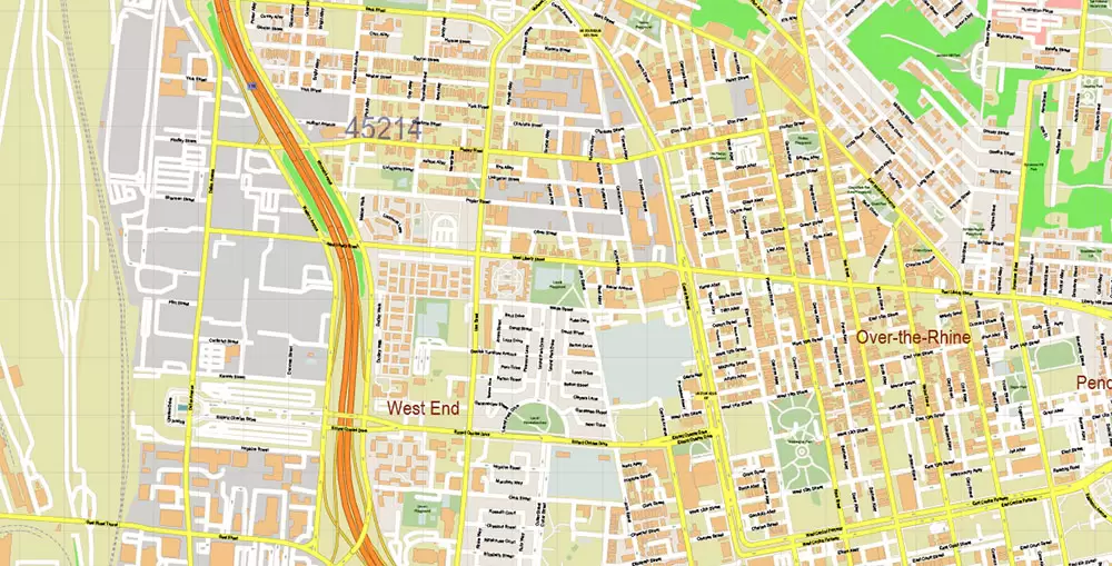 Cincinnati Ohio Metro Area US PDF Vector Map: Accurate High Detailed City Plan + ZIPcodes + Counties editable Adobe PDF Street Map in layers