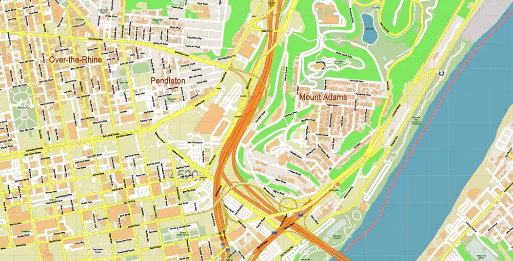 Cincinnati Ohio Metro Area US PDF Vector Map: Accurate High Detailed City Plan + ZIPcodes + Counties editable Adobe PDF Street Map in layers