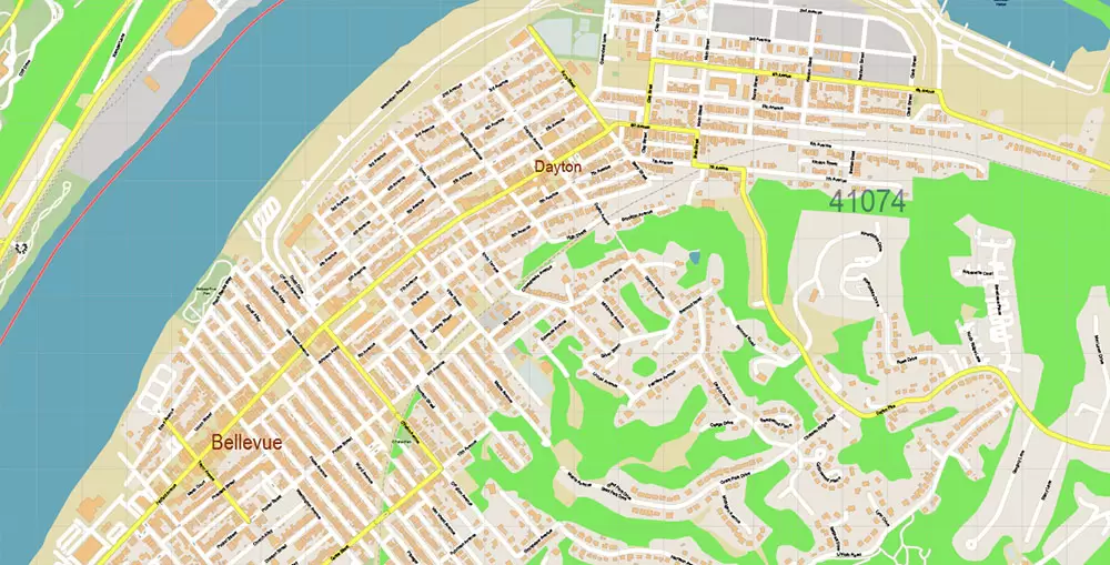 Cincinnati Ohio Metro Area US PDF Vector Map: Accurate High Detailed City Plan + ZIPcodes + Counties editable Adobe PDF Street Map in layers