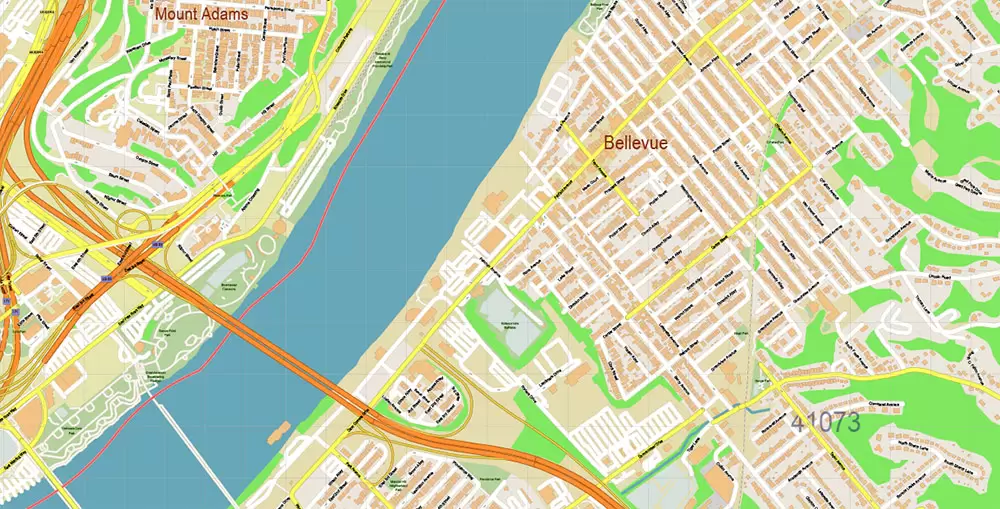 Cincinnati Ohio Metro Area US PDF Vector Map: Accurate High Detailed City Plan + ZIPcodes + Counties editable Adobe PDF Street Map in layers