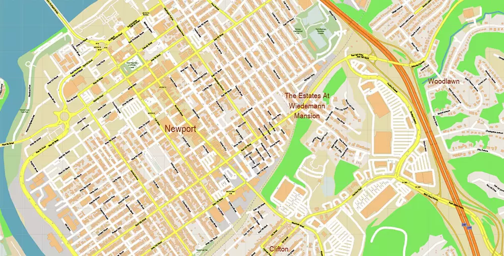 Cincinnati Ohio Metro Area US PDF Vector Map: Accurate High Detailed City Plan + ZIPcodes + Counties editable Adobe PDF Street Map in layers