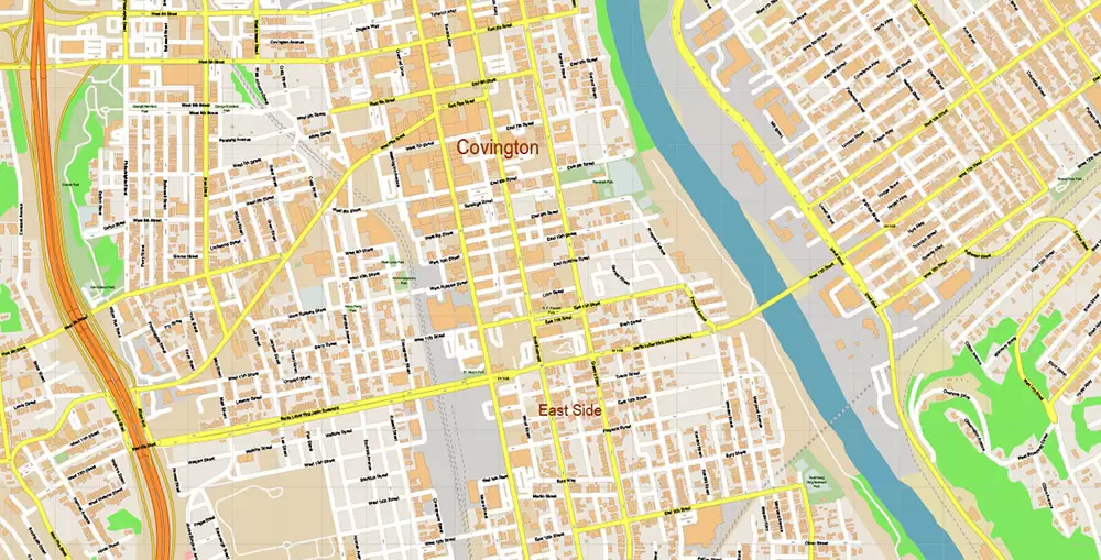 Cincinnati Ohio Metro Area US PDF Vector Map: Accurate High Detailed City Plan + ZIPcodes + Counties editable Adobe PDF Street Map in layers