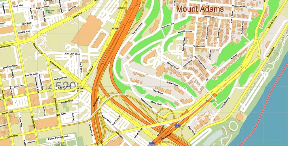 Cincinnati Ohio Metro Area US PDF Vector Map: Accurate High Detailed City Plan + ZIPcodes + Counties editable Adobe PDF Street Map in layers