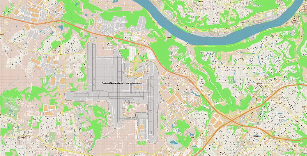 Cincinnati Ohio Metro Area US PDF Vector Map: Accurate High Detailed City Plan + ZIPcodes + Counties editable Adobe PDF Street Map in layers