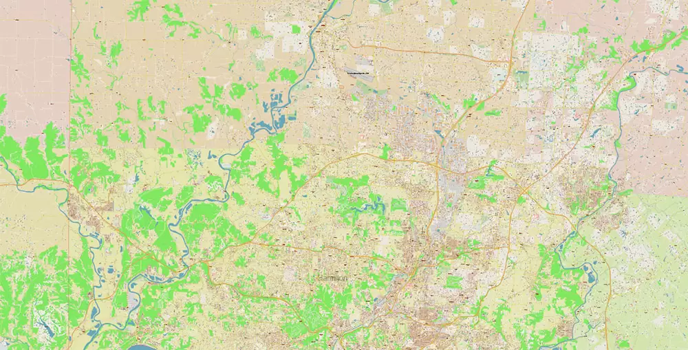 Cincinnati Ohio Metro Area US PDF Vector Map: Accurate High Detailed City Plan + ZIPcodes + Counties editable Adobe PDF Street Map in layers