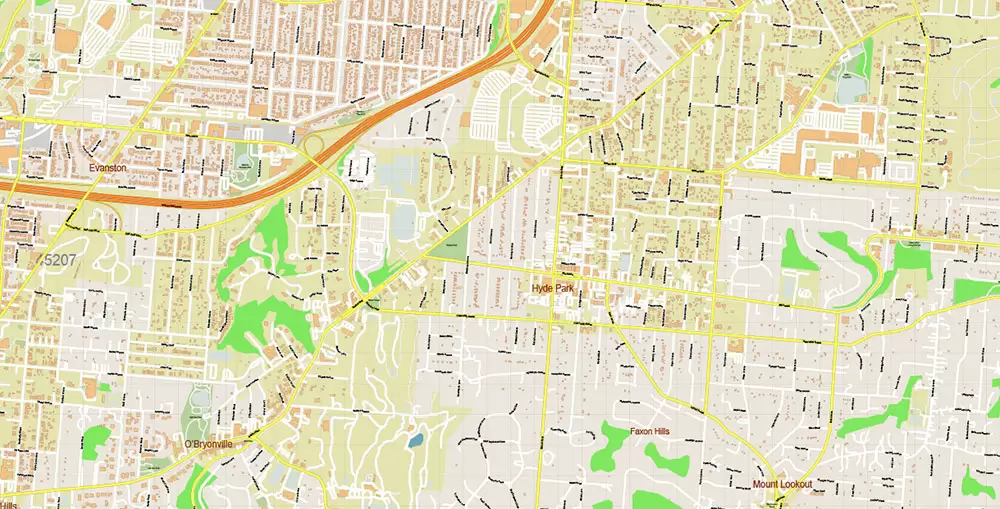 Cincinnati Ohio Metro Area US PDF Vector Map: Accurate High Detailed City Plan + ZIPcodes + Counties editable Adobe PDF Street Map in layers
