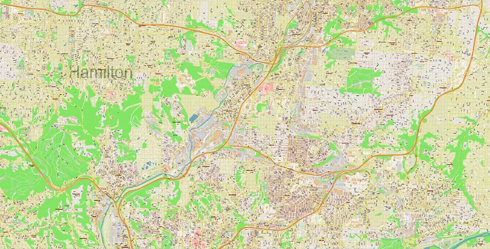 Cincinnati Ohio Metro Area US PDF Vector Map: Accurate High Detailed City Plan + ZIPcodes + Counties editable Adobe PDF Street Map in layers