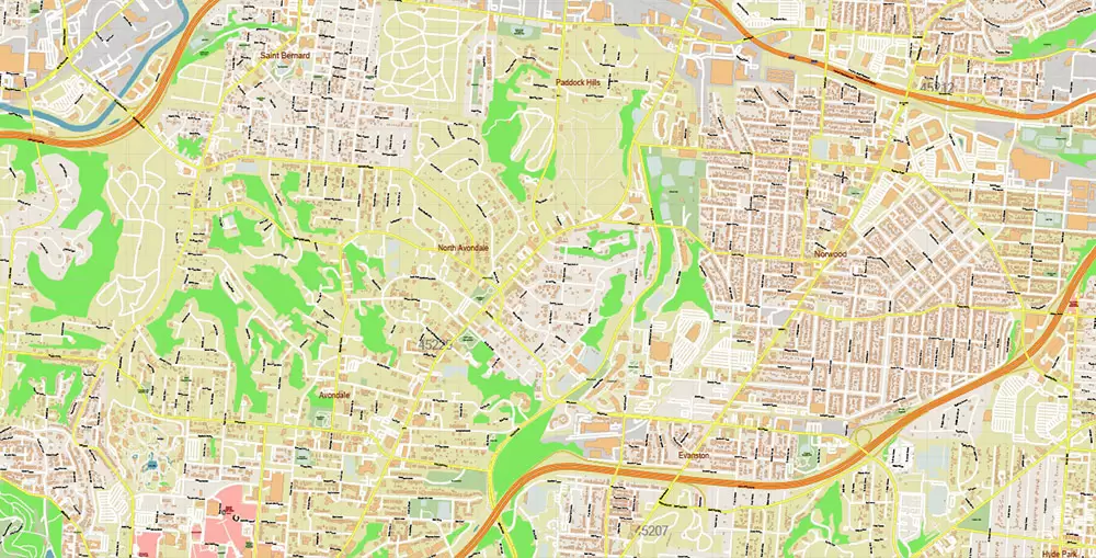 Cincinnati Ohio Metro Area US PDF Vector Map: Accurate High Detailed City Plan + ZIPcodes + Counties editable Adobe PDF Street Map in layers