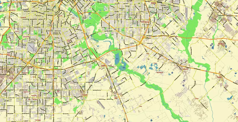 Dallas Texas US PDF Vector Map: City Plan Low Detailed (for small print size) Street Map editable Adobe PDF in layers