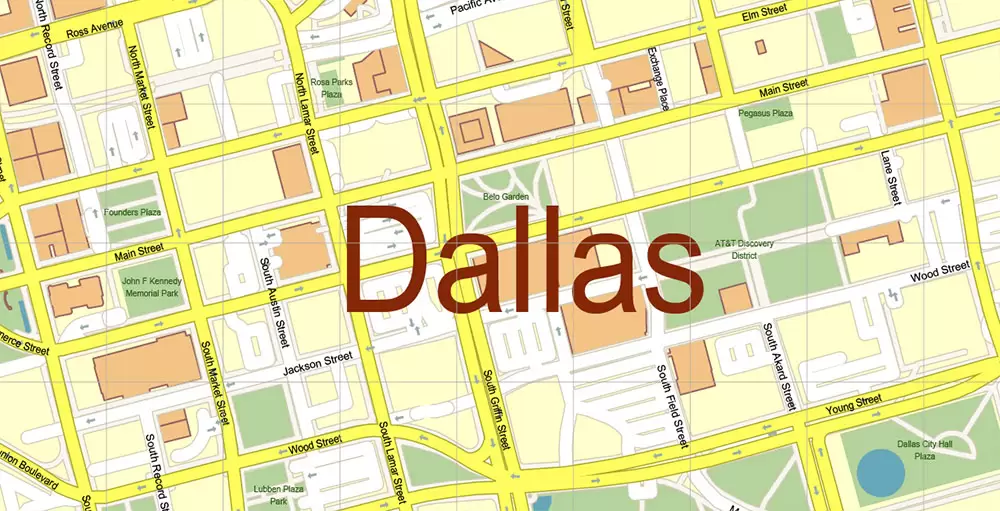Dallas Texas US PDF Vector Map Metro Area Accurate High Detailed City Plan editable Adobe PDF Street Map in layers
