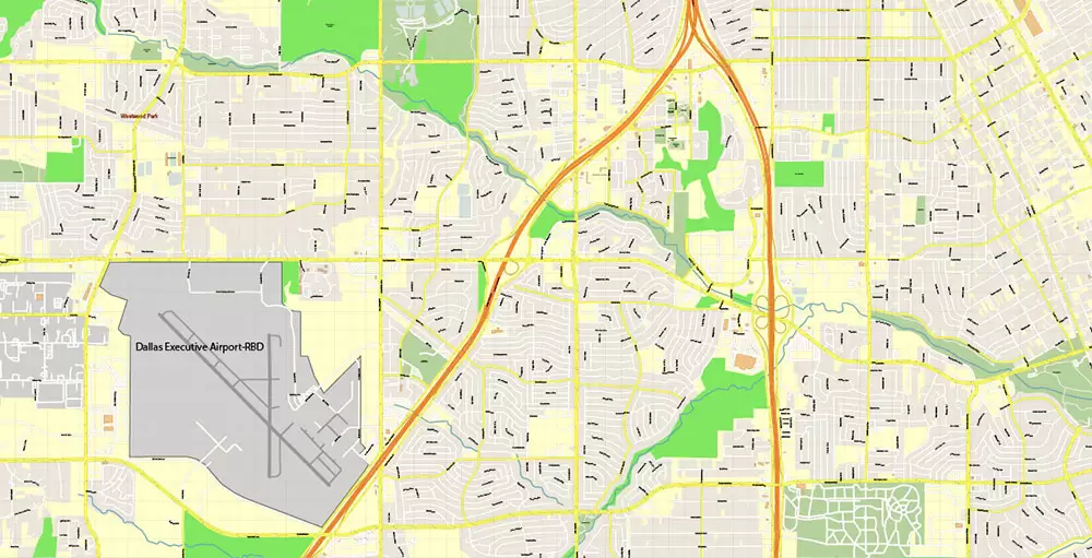 Dallas Texas US PDF Vector Map Metro Area Accurate High Detailed City Plan editable Adobe PDF Street Map in layers