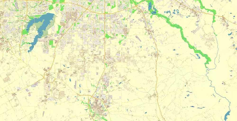 Dallas Texas US PDF Vector Map Metro Area Accurate High Detailed City Plan editable Adobe PDF Street Map in layers
