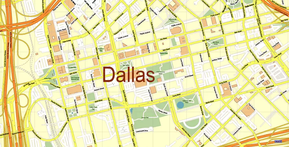 Dallas Texas US PDF Vector Map Metro Area Accurate High Detailed City Plan editable Adobe PDF Street Map in layers