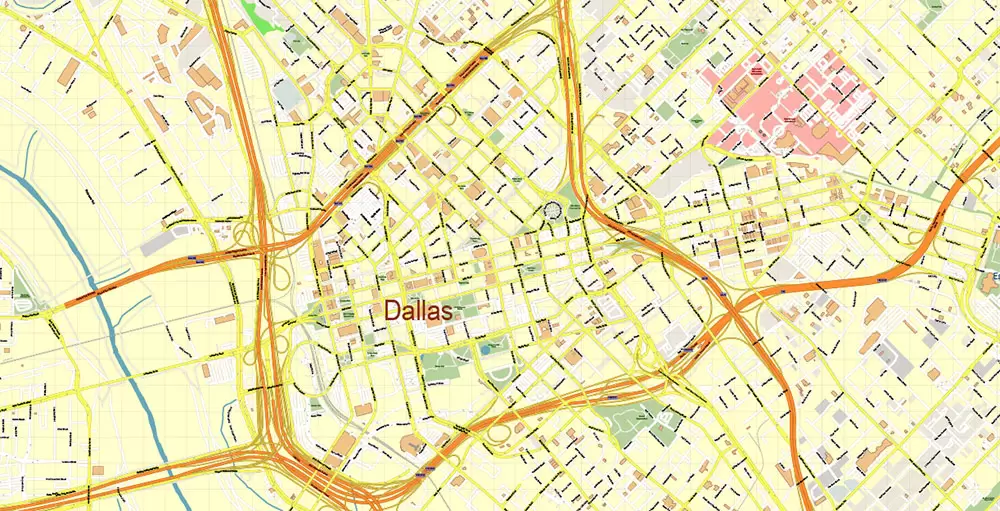 Dallas Texas US PDF Vector Map Metro Area Accurate High Detailed City Plan editable Adobe PDF Street Map in layers