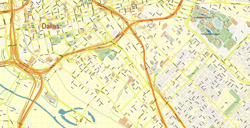 Dallas Texas US PDF Vector Map Metro Area Accurate High Detailed City Plan editable Adobe PDF Street Map in layers