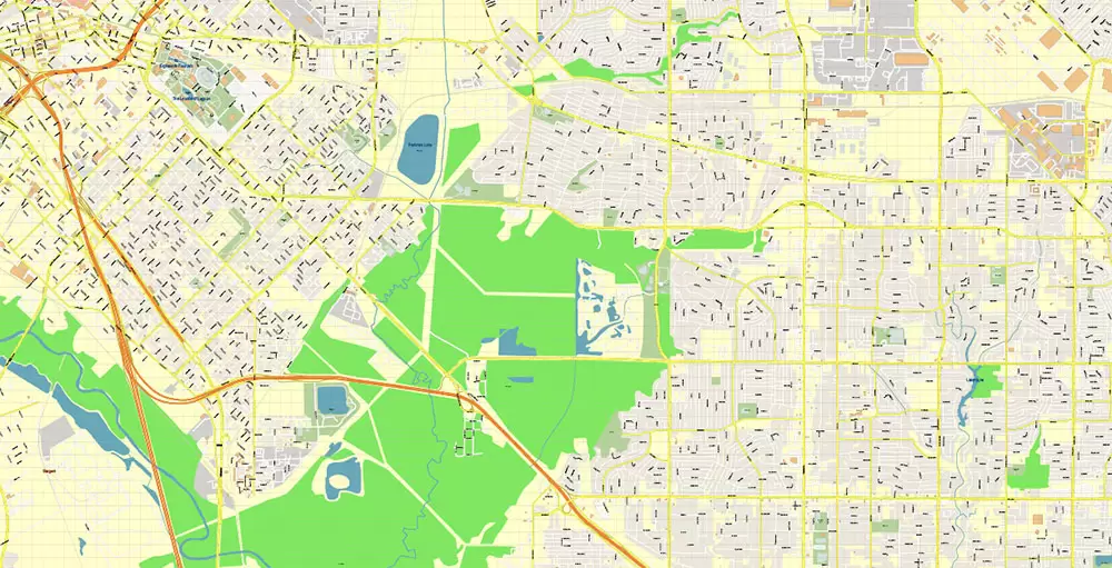 Dallas Texas US PDF Vector Map Metro Area Accurate High Detailed City Plan editable Adobe PDF Street Map in layers