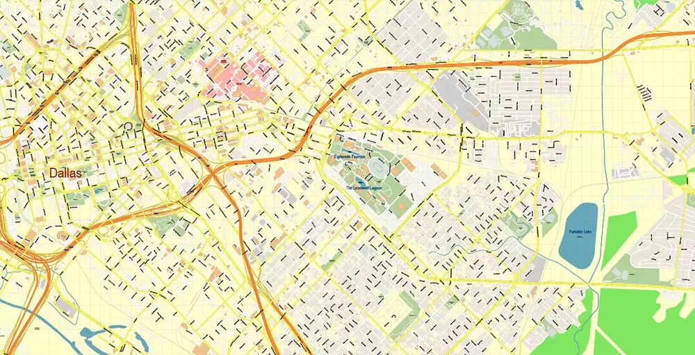 Dallas Texas US PDF Vector Map Metro Area Accurate High Detailed City Plan editable Adobe PDF Street Map in layers